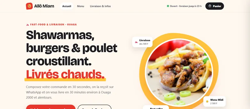Site web du fast-food Allô Miam — livraison
